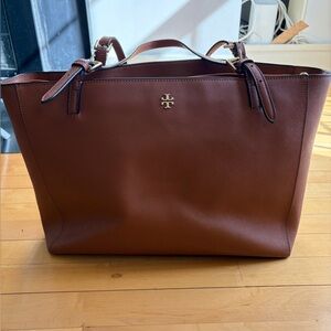 Tory Burch brown work bag with laptop compartment